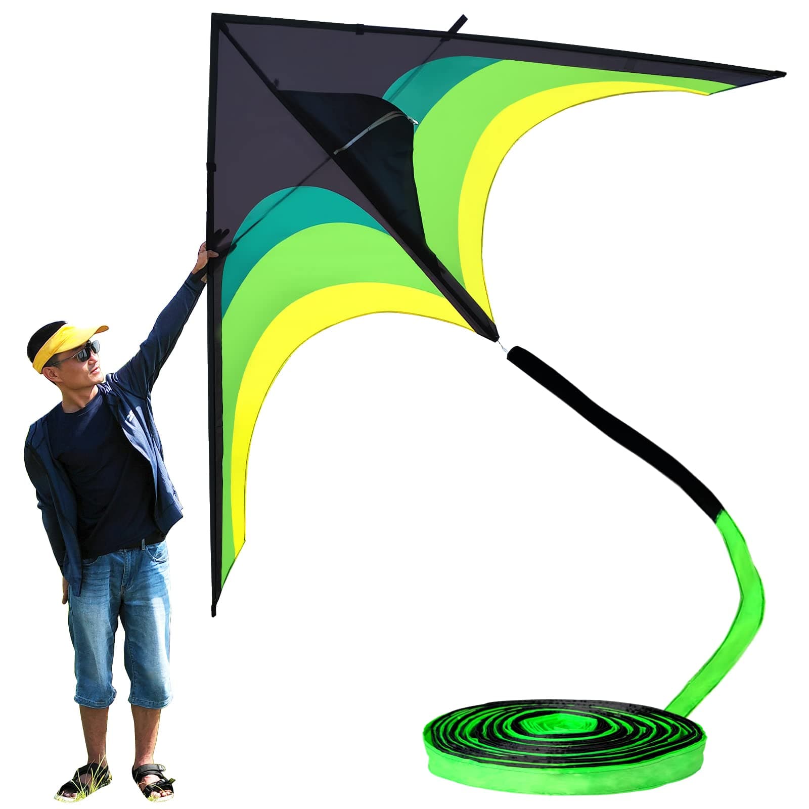 Gaint Kite for Adults Easy to Fly, 9ft Huge Delta Kite Come with 98ft Tail