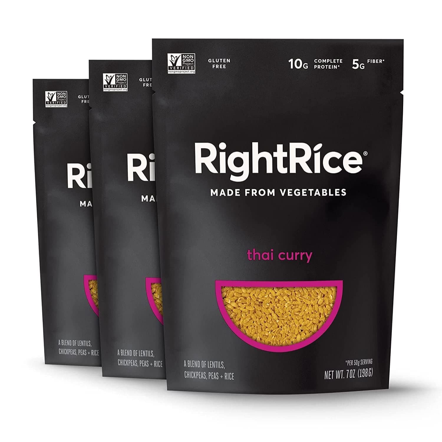 RightRice - Thai Curry (7oz. Pack of 3) - Made from Vegetables - High Protein, Vegan, non GMO, Gluten Free