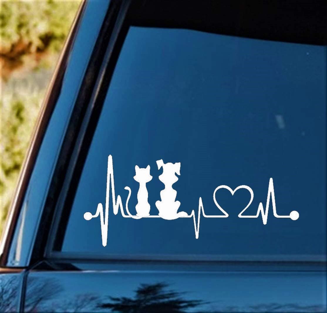 Dog Cat My Kids Heartbeat Lifeline Monitor Decal Sticker (White, 7.5")