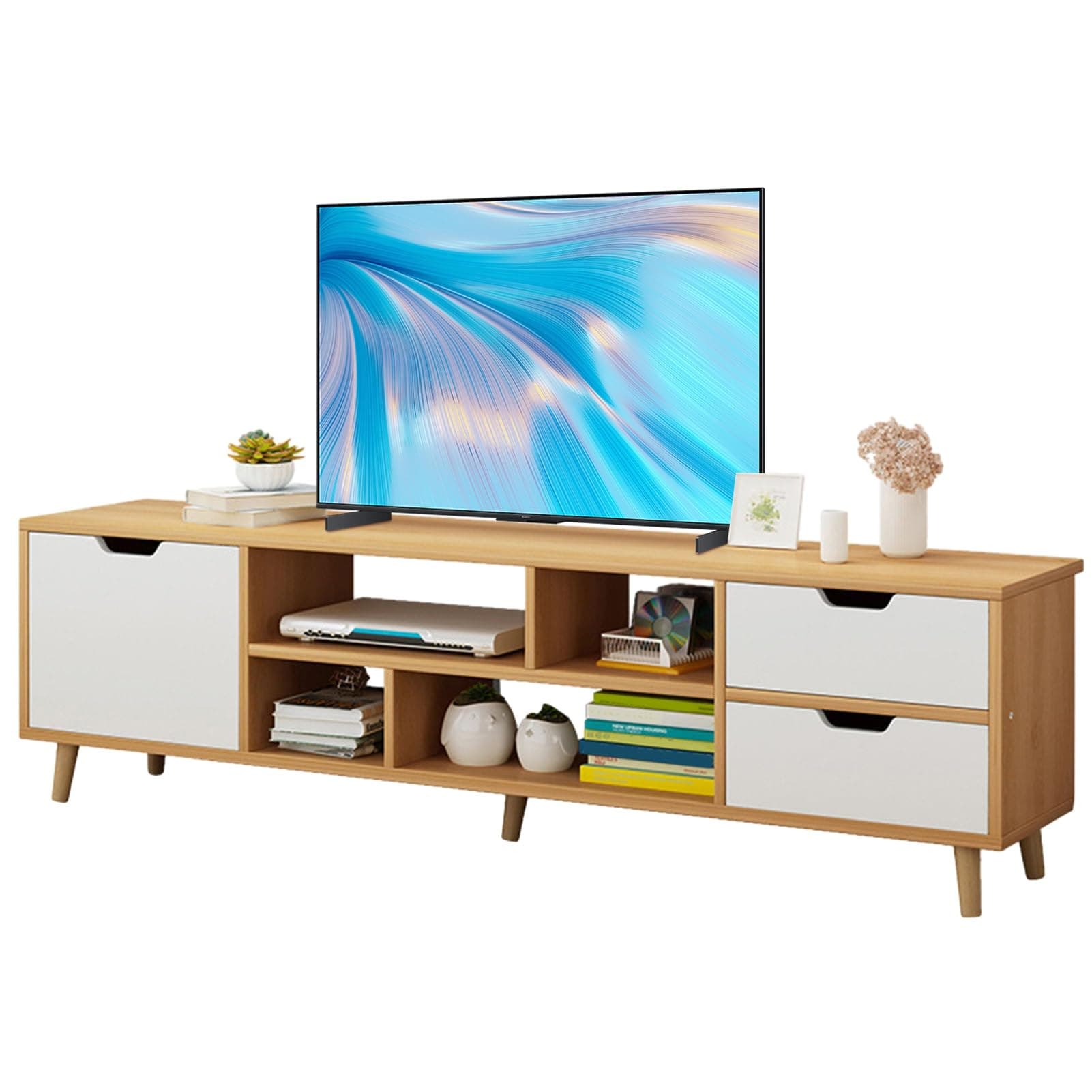 HshDUti TV Stand for 55 inch TV, Entertainment Center with 3 Drawers and Open Shelves, Small TV Stand Modern Media Console Table TV Console Wooden Television Furniture for Living Room, Office White