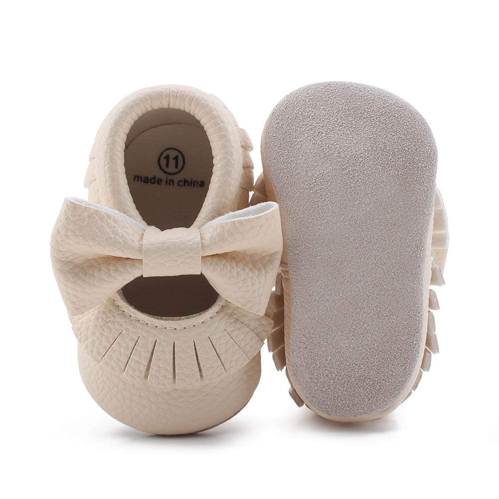 DELEBAOInfant Toddler Baby Soft Sole Tassel Bowknot Moccasinss Crib Shoes