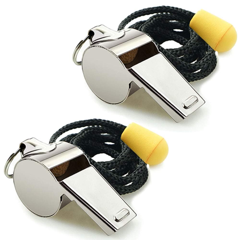 Whistle, 2 Pack Stainless Steel Sports Whistles with Lanyard, Loud Crisp Sound Whistles Great for Coaches, Referees, and Officials (Silver(Stainless Steel))