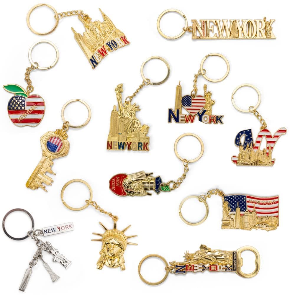SouvenirCollect NYC Keychain, Statue Of Liberty, USA Flag, Empire State, New York, Building Designs, Patriotic, Bottle Opener