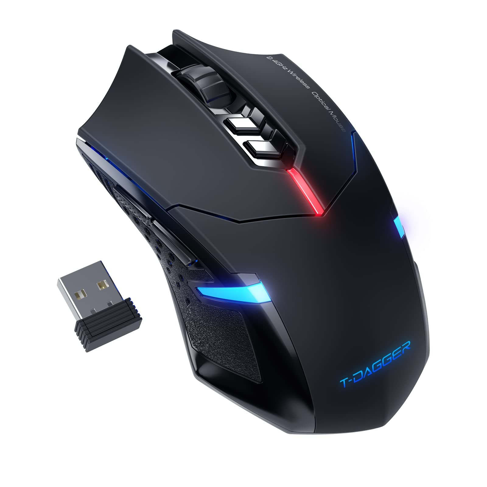 T-DAGGER Wireless Gaming Mouse - USB Cordless PC Accessories Computer Mouse with LED Backlight Ergonomic Gamer Laptop Mouse with 7 Silent Buttons with 5 Adjustable DPI Plug and Play for PC