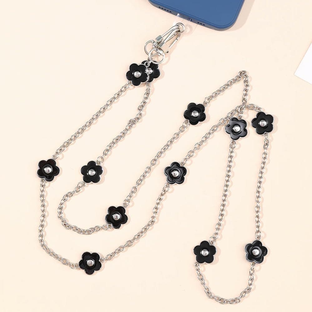 yuzhimeColorful Bead Chain Pumpkin Bead Chain Plum Blossom Chain Long Oblique Cross Mobile Phone Strap with Transparent Card