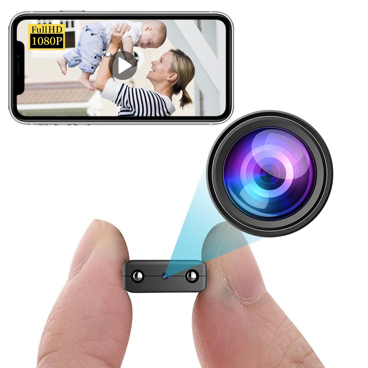 Smallest Wireless WiFi Camera,Spy Camera,HD1080P Hidden Camera For Inside Home,Mini HDVdeo Camera,Nanny Cam Baby Monitor with Night Vision,Motion Detection,Cloud Storage for Security with iOS Android