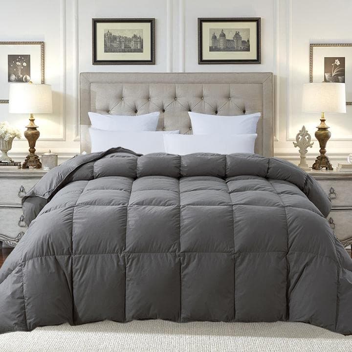 Cosybay 100% Cotton Quilted Down Comforter Grey Goose Duck Down and Feather Filling – All Season Duvet Insert or Stand-Alone – Queen Size (90×90 Inch)