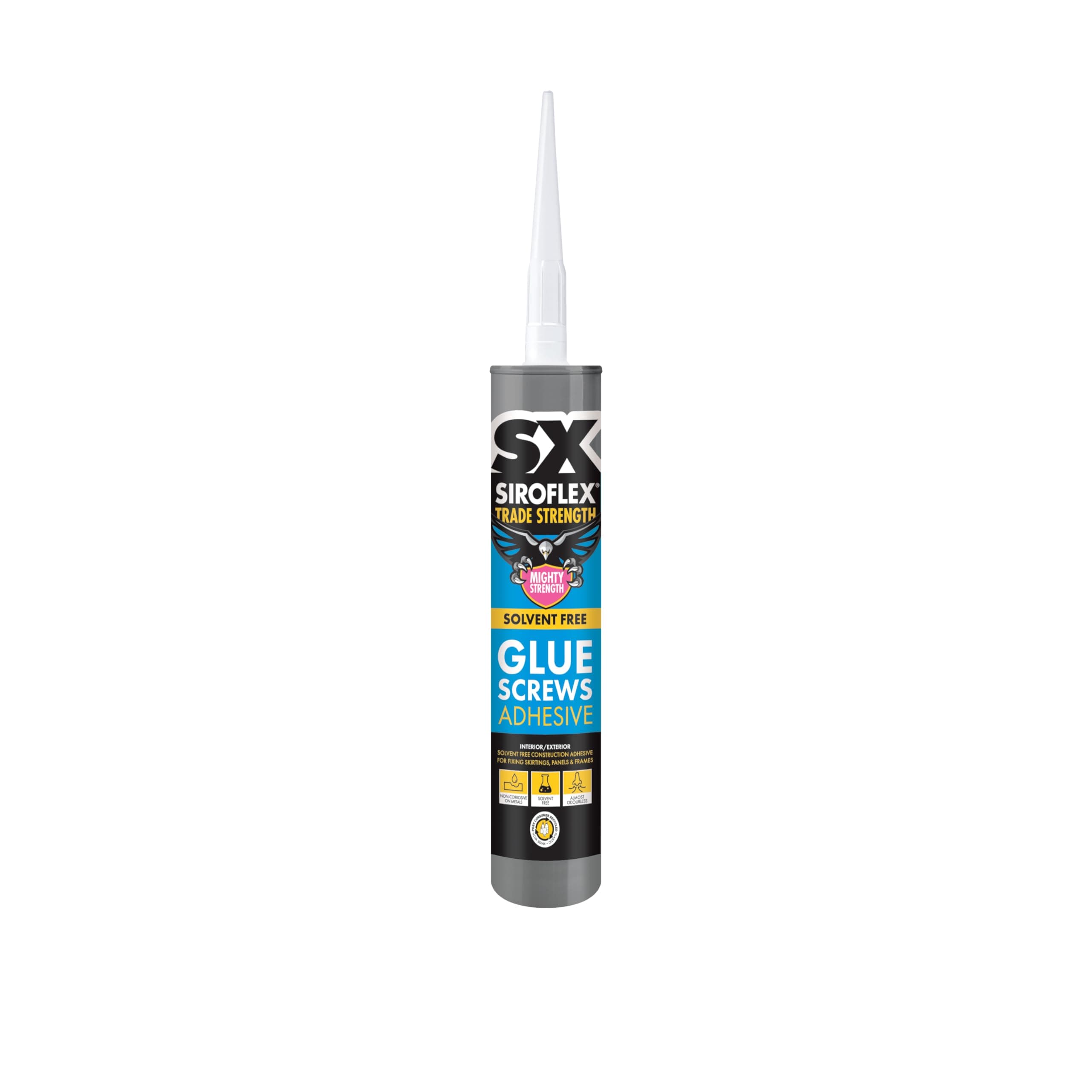 Siroflex SX Trade Strength Glue Screws Solvent Free Construction Adhesive, Based on Acrylic Polymers, Adhering Most Building Surfaces Replacing Nails and Screws, Size 310ml, Colour Colourless