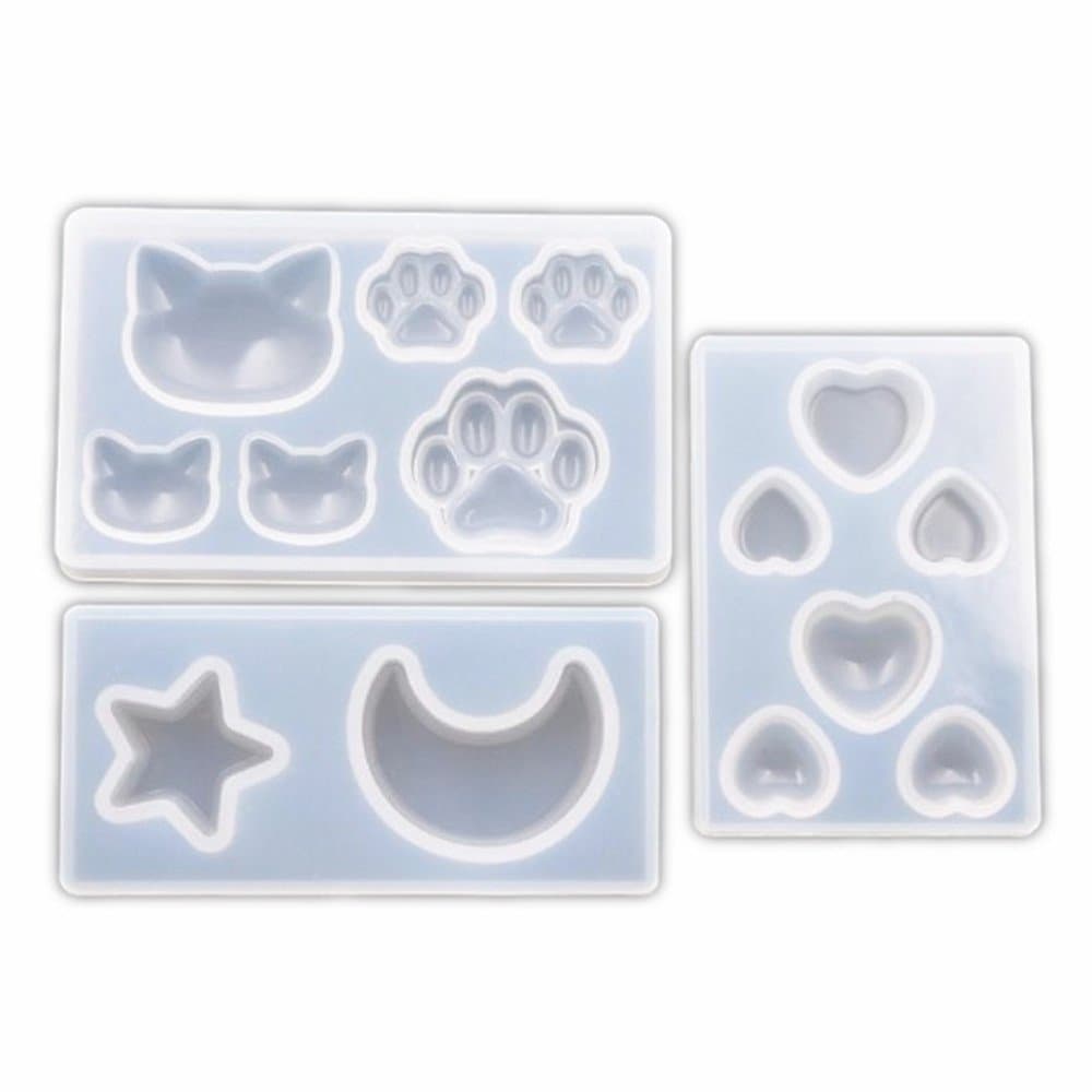 3 Pcs Star Moon/Cat Footprint/Love Heart Jewelry Silicone Mold with Hole for Polymer Clay, Crafting, Resin Epoxy, Pendant Earrings Making, DIY Mobile Phone Decoration Tools 010168/010169/010170