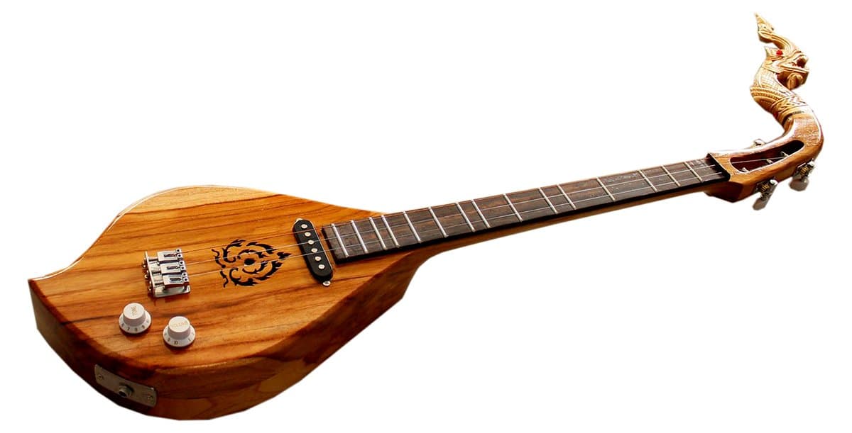 Isarn Acoustic Electric Phin 3 Strings, Thai Lao Guitar Musical Instrument, Traditional Thai Musical Pin59