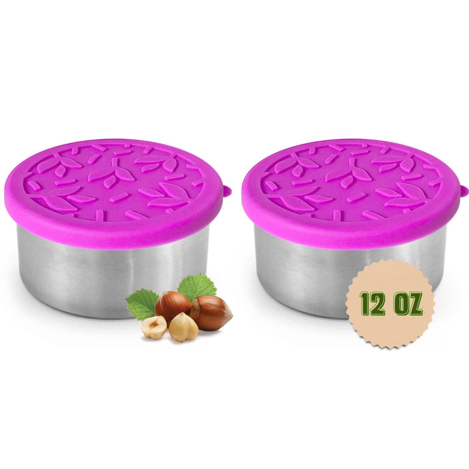 TAVVA 2 X 12 oz Containers with Lids - Leakproof w/Silicone Lids - BPA Free - Dishwasher & Freezer Safe - Portable & Reusable - Stainless Steel Snack Containers 12oz