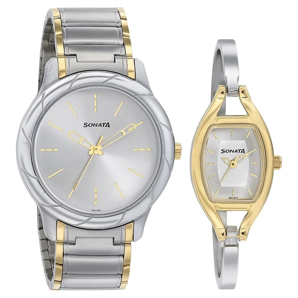 Bandhan Quartz Analog Silver Dial Stainless Steel Strap Watch for Couple - NT71258114BM01