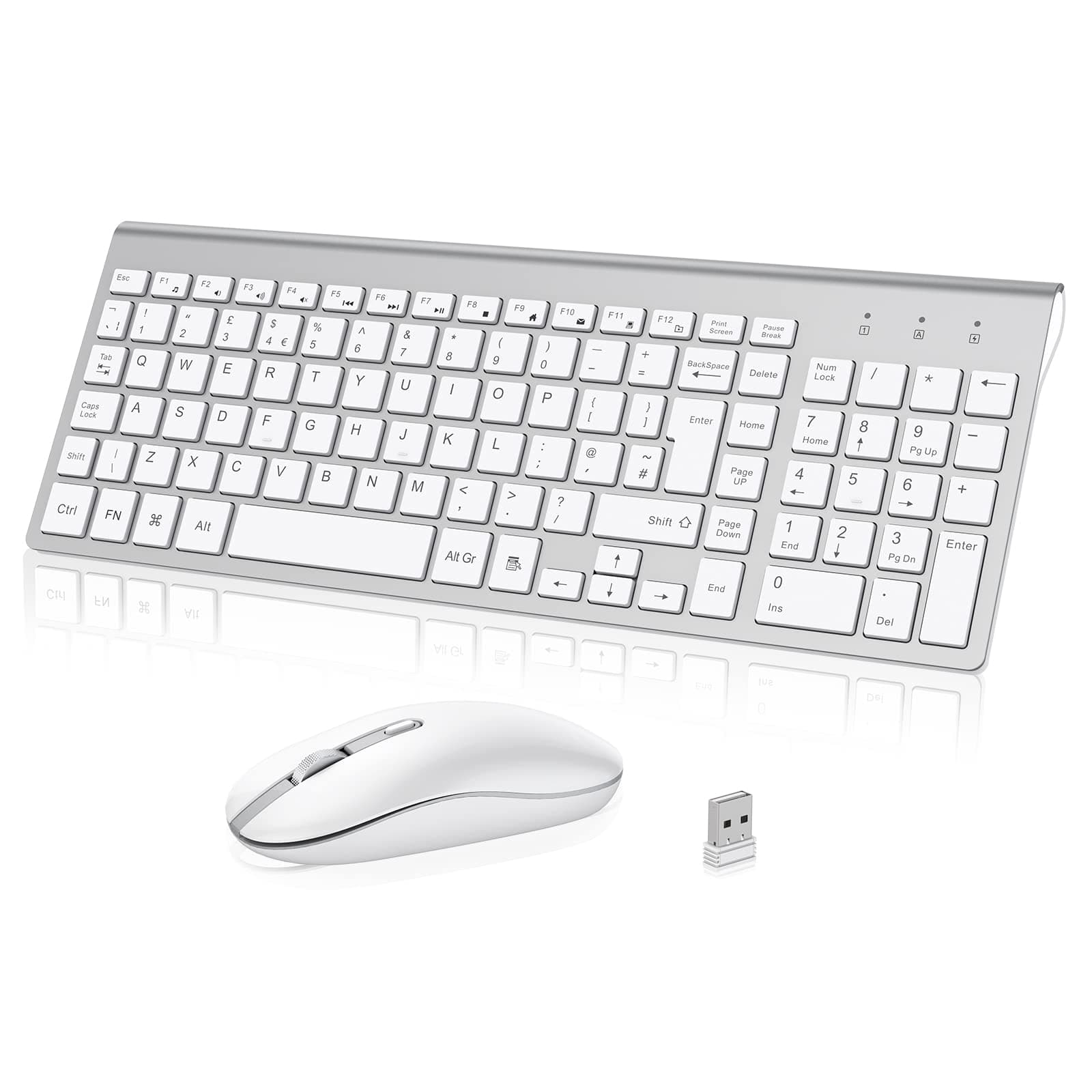 – Wireless Keyboard Mouse Combo, cimetech 2.4G Ultra-Thin Keyboard and Mouse Set with Sleek Ergonomic Silent Design & Stable Connection for Windows PC Laptop Computer (QWERTY UK Layout, Silver White)