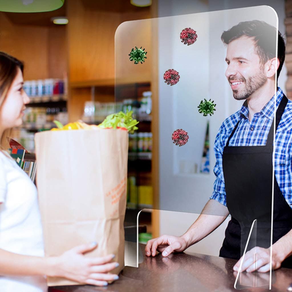 Protection Sneeze Guard Acrylic Plexiglass Cashier Protection Shield for Customers, Workers Protection, Sales Counter, Reception, Office Clear Barrier, 80 x 60CM