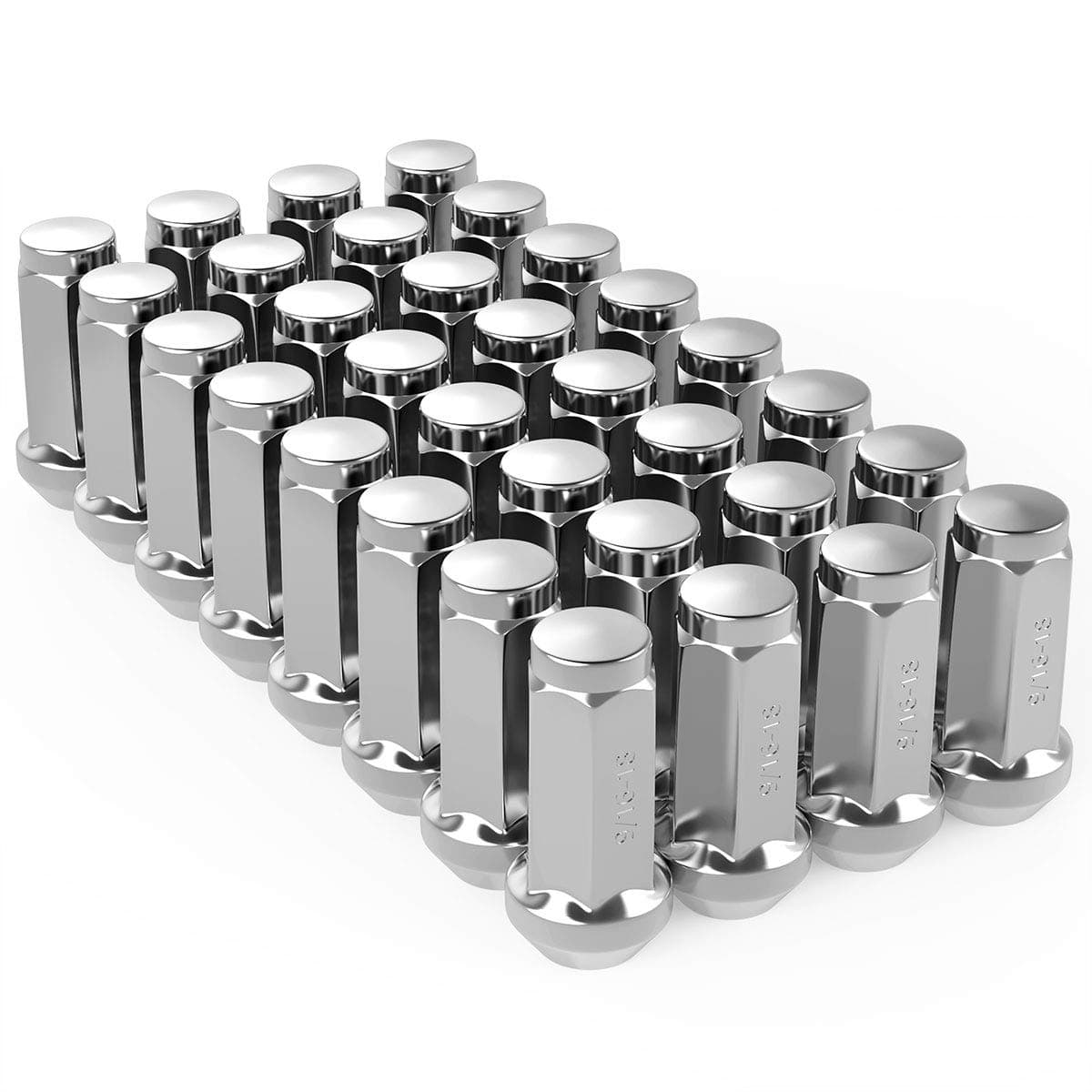 Maxiii Lug Nuts 9/16-18 32PCS Chrome Bulge Acorn 1.9" Long Compatible with Chevrolet G20 Chrysler Aspen Dodge Dakota Ram 1500 2500 3500 Ford F-250 F-350