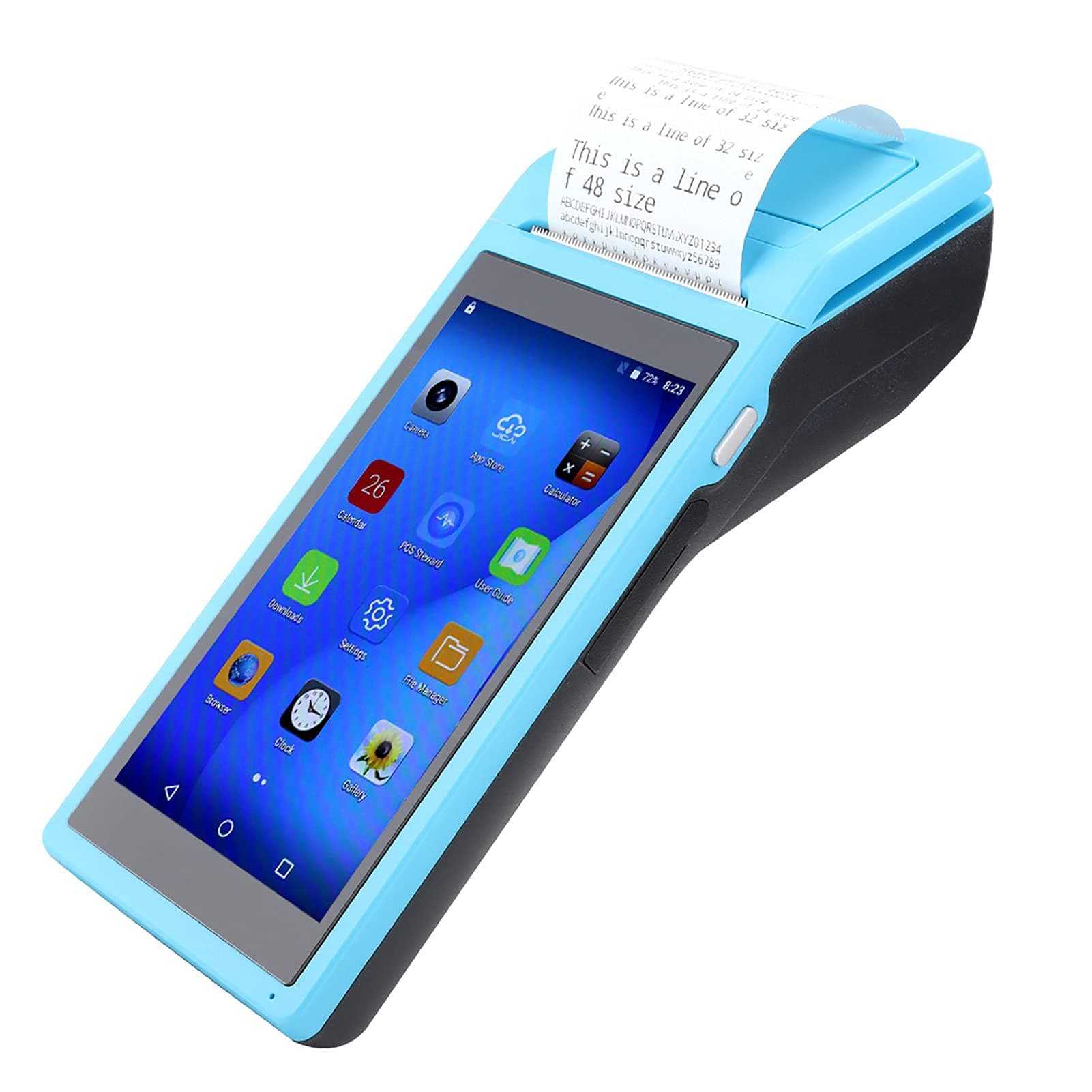 Ciglow for Android POS Terminal Receipt Printer, 58mm Handheld Barcode Scanner Printer with 5.5in Display, Support 8GB, BT3.0/4.0, Blue