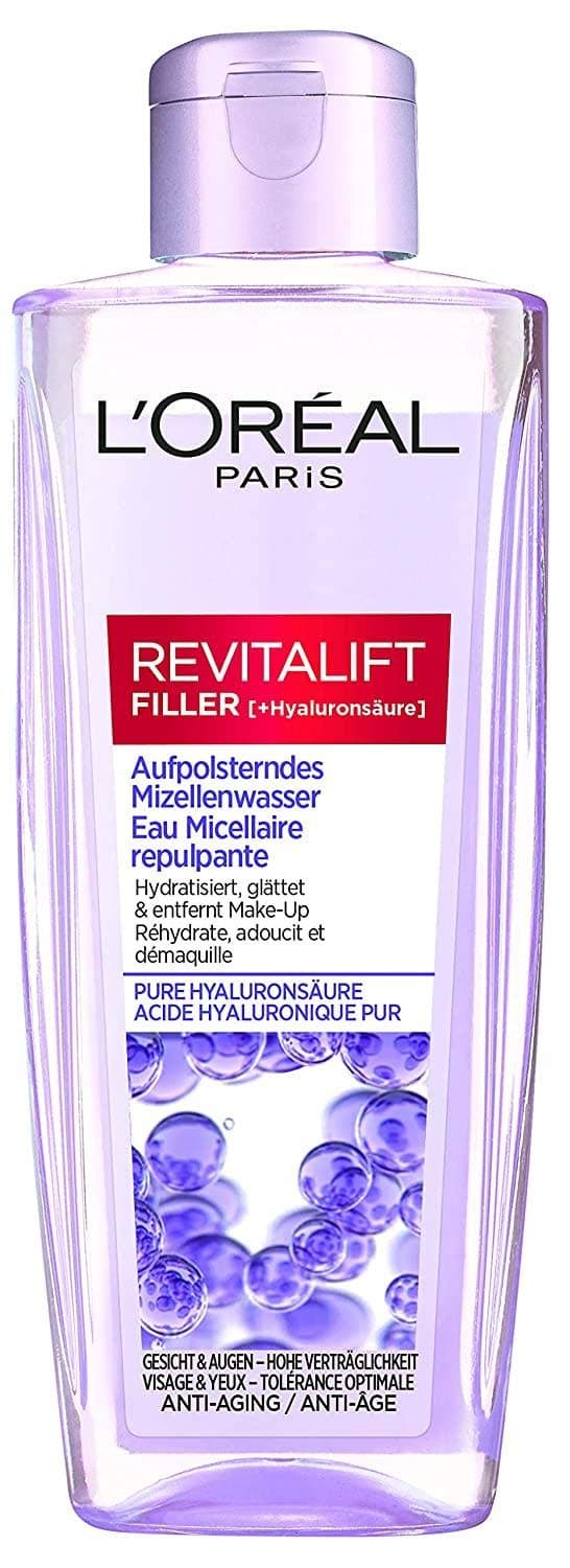 L'Oréal Paris Hydrating Hyaluronic Micellar Water, Anti-Ageing Facial Cleansing with Pure Hyaluronic Acid, Make Up Remover, Revitalift Filler, 200 ml
