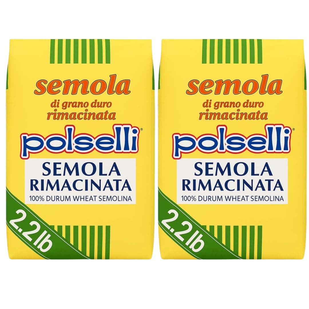 POLSELLI 2 Pack x 1 kg, Semola Flour, Semolina Rimachinata di grano duro, Great for Bread, Pizza, or Pasta making