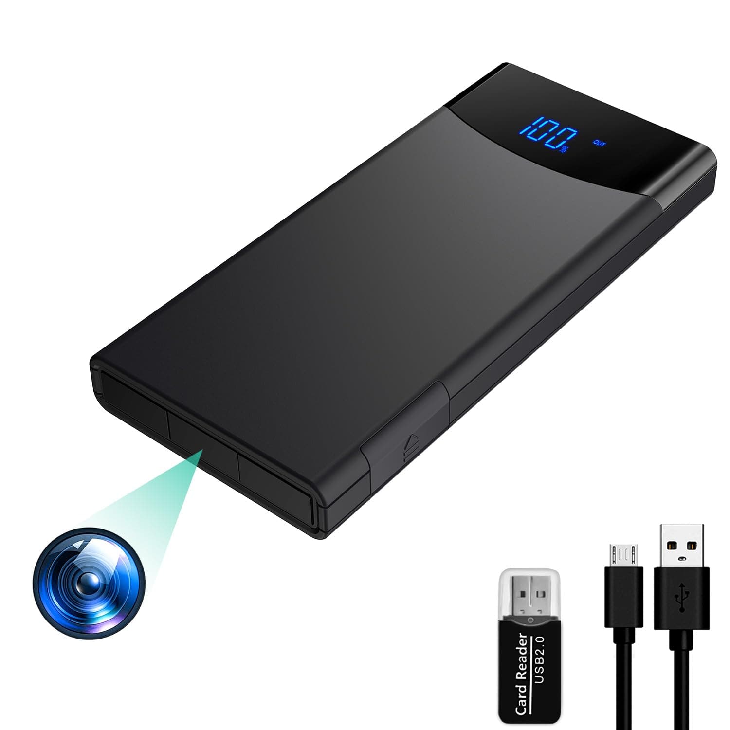 Spy Cameras, 64GB Hidden Camera 10000mAh Portable Charger 1080P Mini Security Camera with Night Vision, Micro Nanny Camera Motion Detection for Indoor/Outdoor