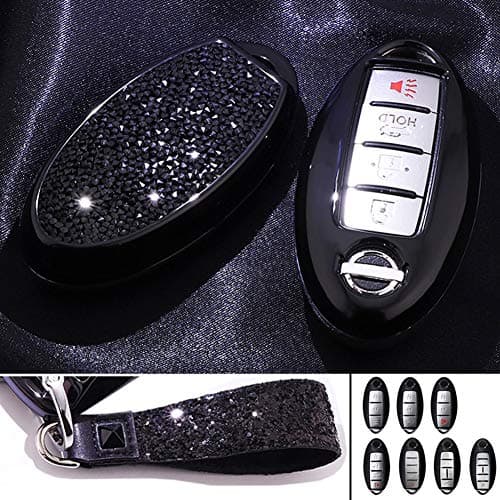 Royalfox(TM) 3 4 5 6 Buttons 3D Bling keyless Entry Remote Smart Key Fob case Cover for Nissan Murano Pathfinder Titan Maxima Sylphy Lannia Livina NV200 Tiida Teana Qashqai Sunny (Black)
