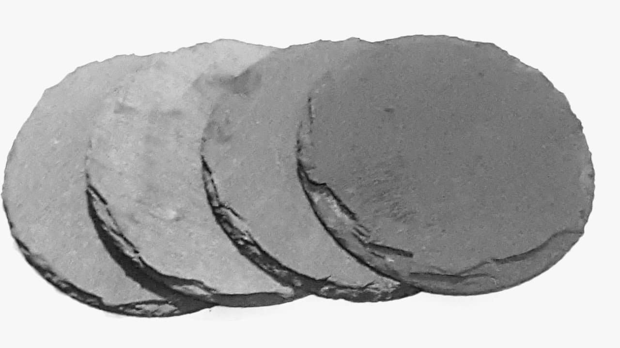 Coasters, Round Slate Coasters,"Drink" Gray - Set of 4 - Sophisticated & Classic Coaster Design, Guaranteed Furniture Protection