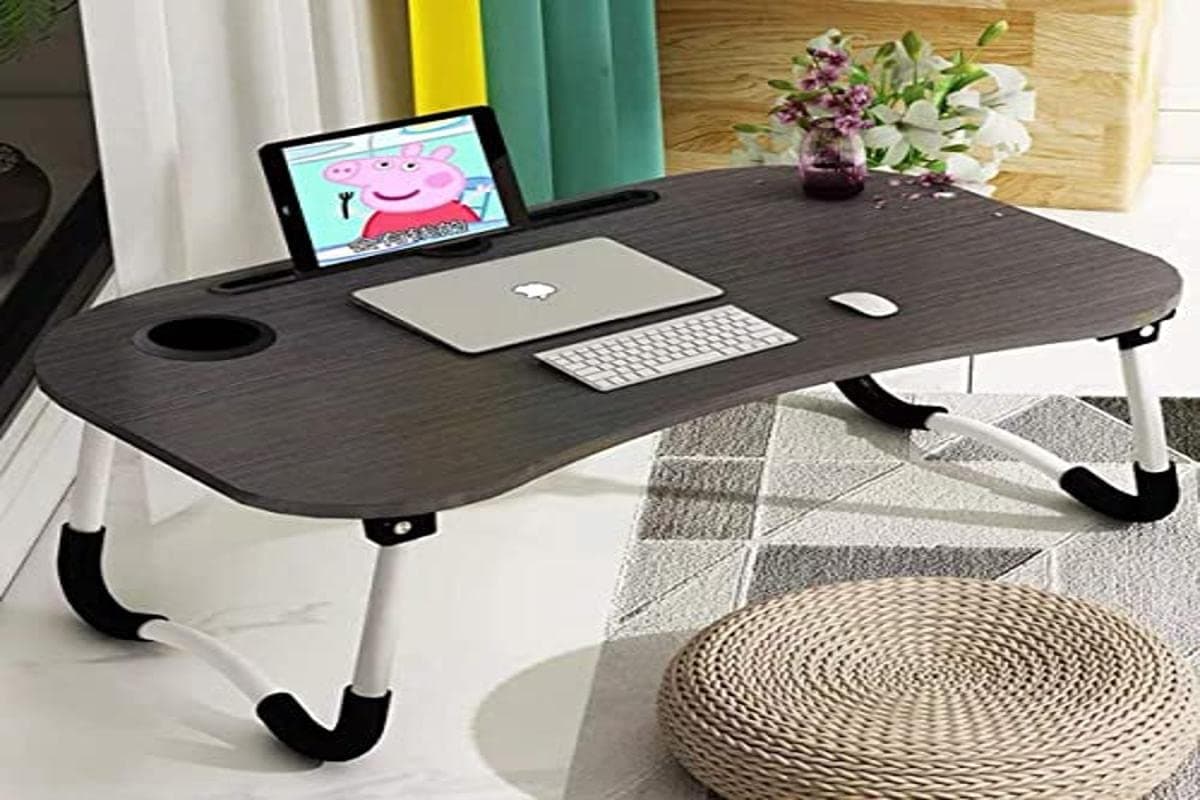 Barbieya Notebook Table Dorm Desk, Dormitory with Small Desk, Bed with Laptop Table, Folding Table, Breakfast Tray Reading Stand Desk with Cup Slot (60 ¡Á 40cm)