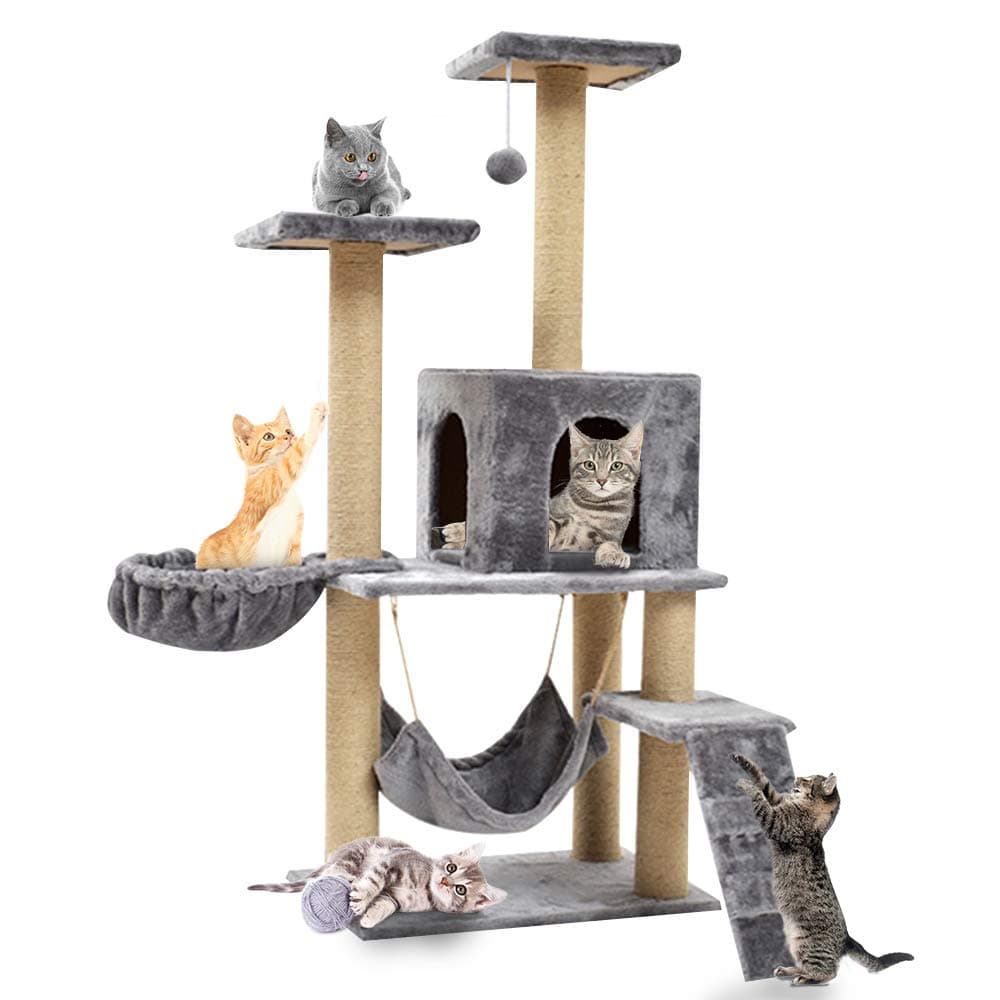 Allmart Cat Tree Tower with Scratching Post Plush Perch and Tunnel, Kitten Cat Condo House Furniture 55in (silver grey)