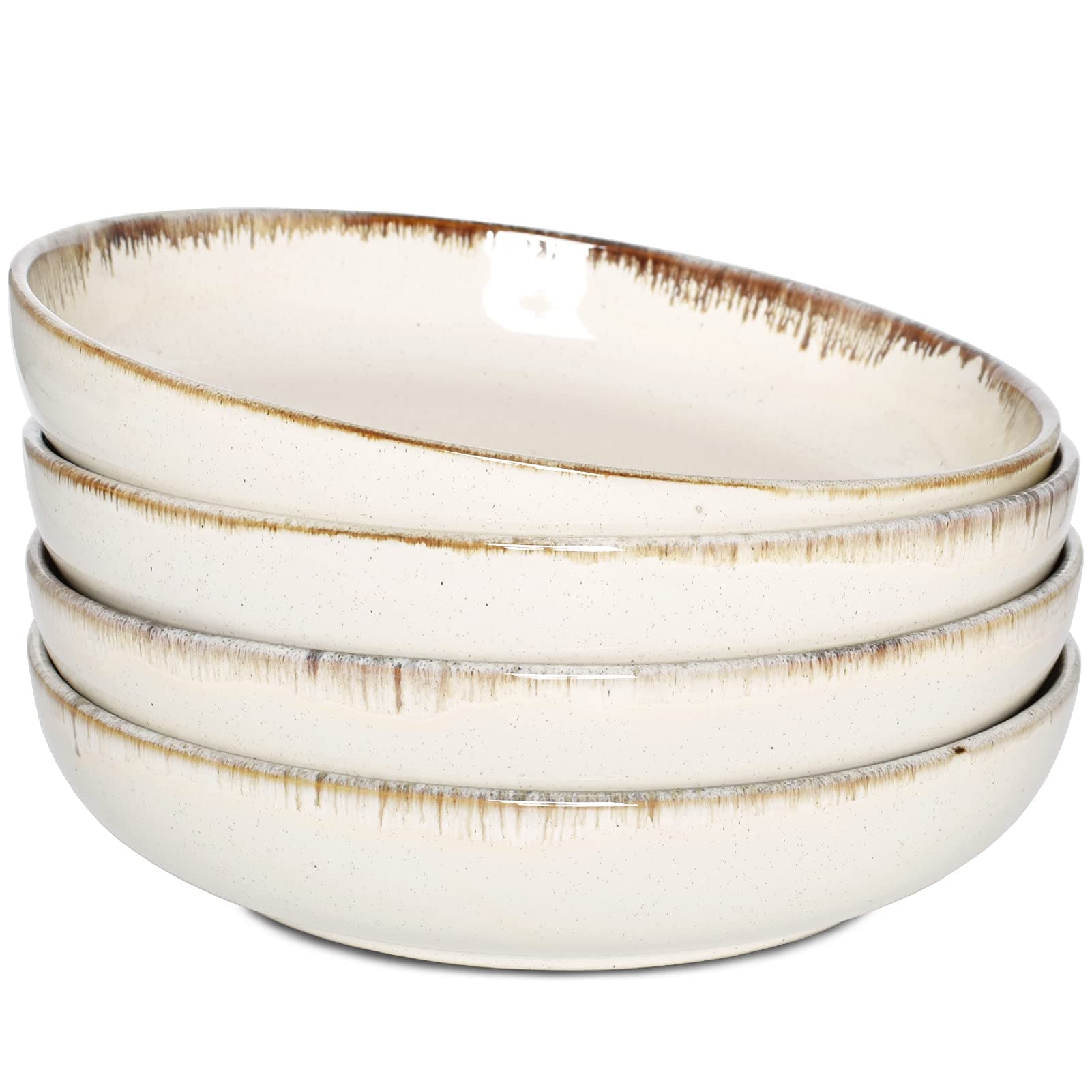 BosmarlinStoneware Large Pasta Bowls, 40 Oz, Set of 4, Big Salad Bowls, Microwave and Dishwasher Safe (Barely beige, 9.3 in)