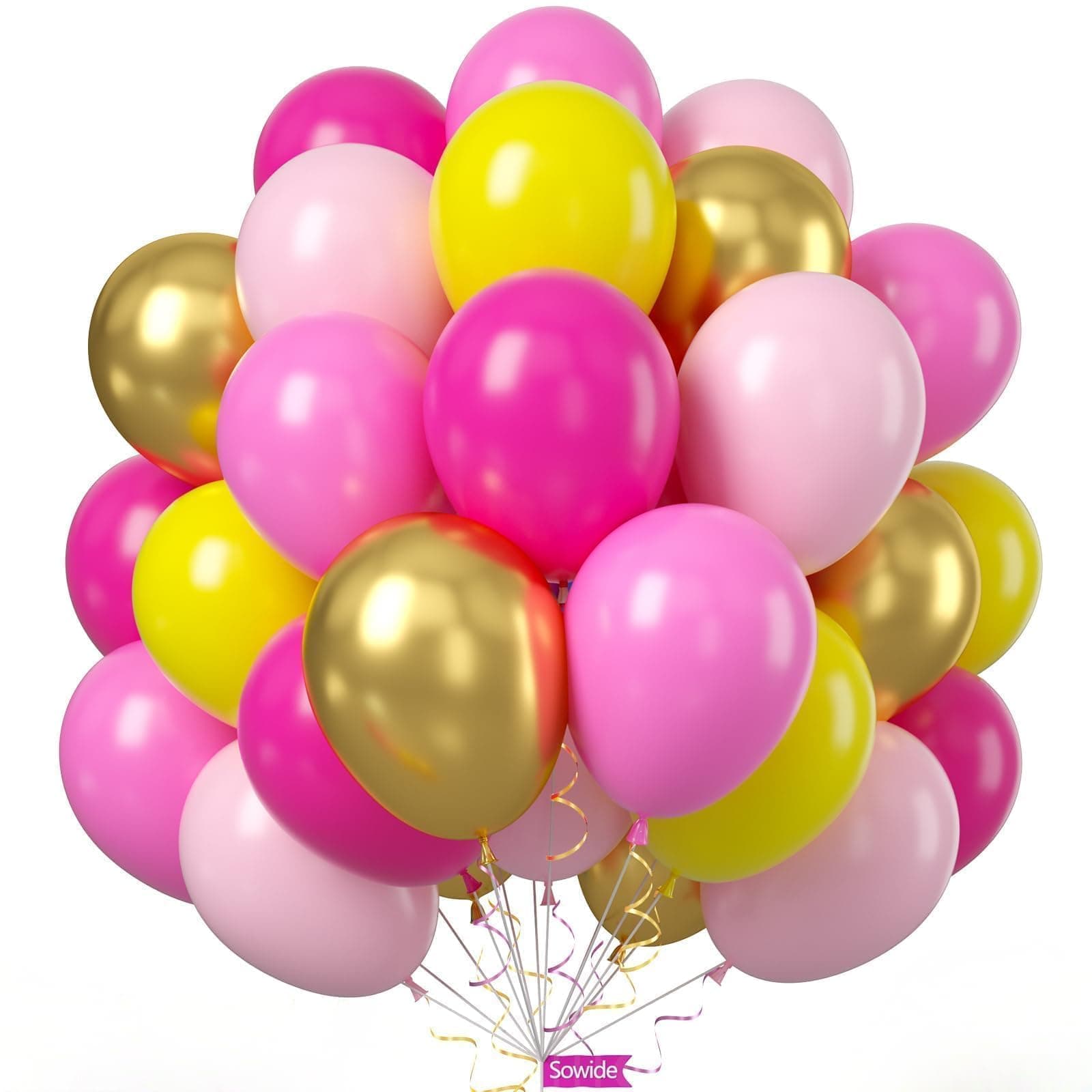 Yellow Pink Balloon, 60 Pcs 12 Inches Hot Pink Metallic Gold Balloons for Girls Peach Birthday Party Decorations Birthday Balloons Baby Shower Engagement Party Supplies