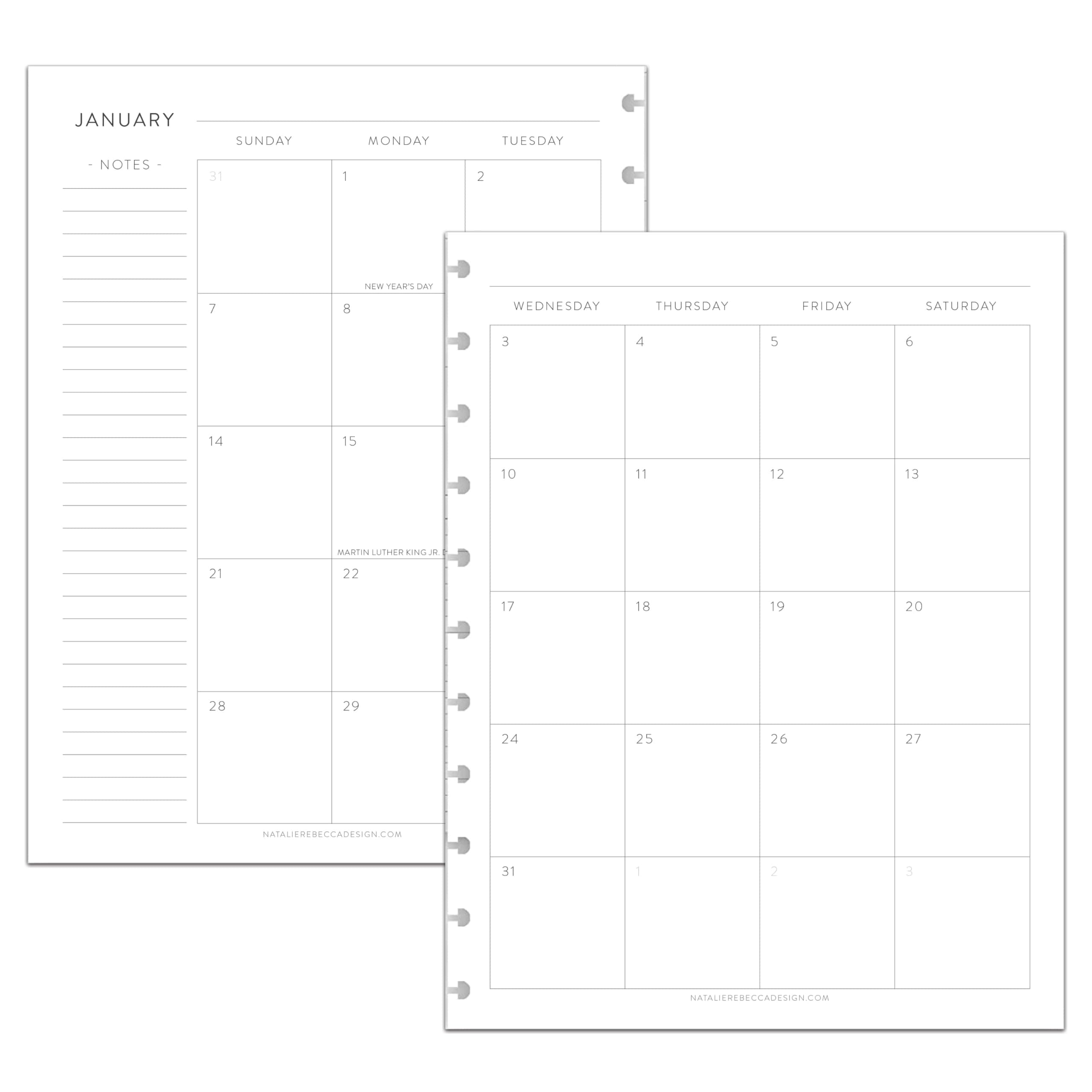 BetterNote 2026 Monthly Calendar Refill Fits Discbound Notebooks, Fits Happy Planner, Levenger Circa, Arc Staples, TUL Office Depot, InkWell Press (Classic, 11-Disc, 8.5"x11")