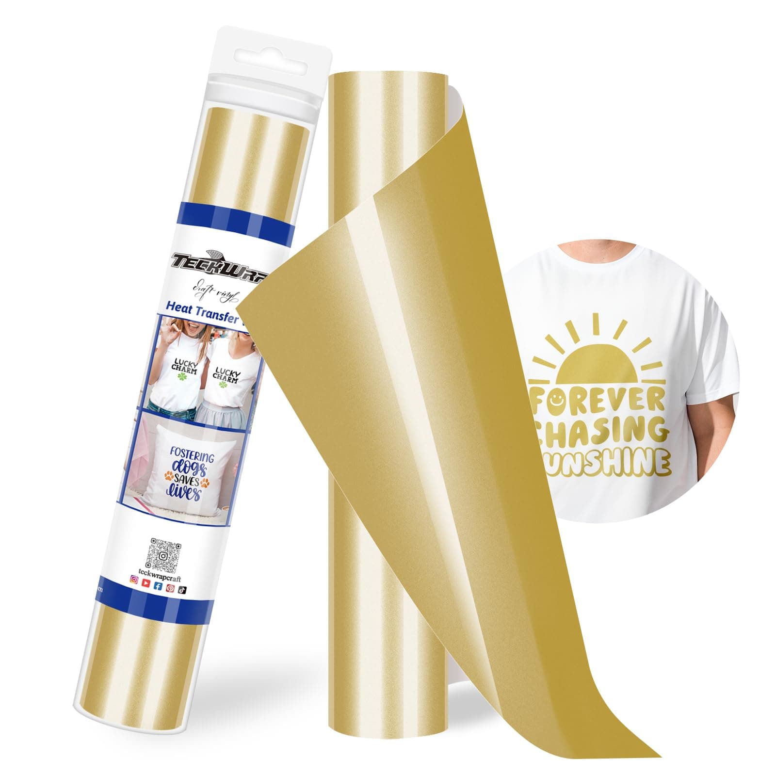 TECKWRAPHeat Transfer Vinyl - 12" x 10ft Iron on Vinyl for DIY Clothing,Shirts,Logos,Hats, Fabric HTV Vinyl Heat Transfer Paper Compatible with Heat Press Craft Cutters,Gold