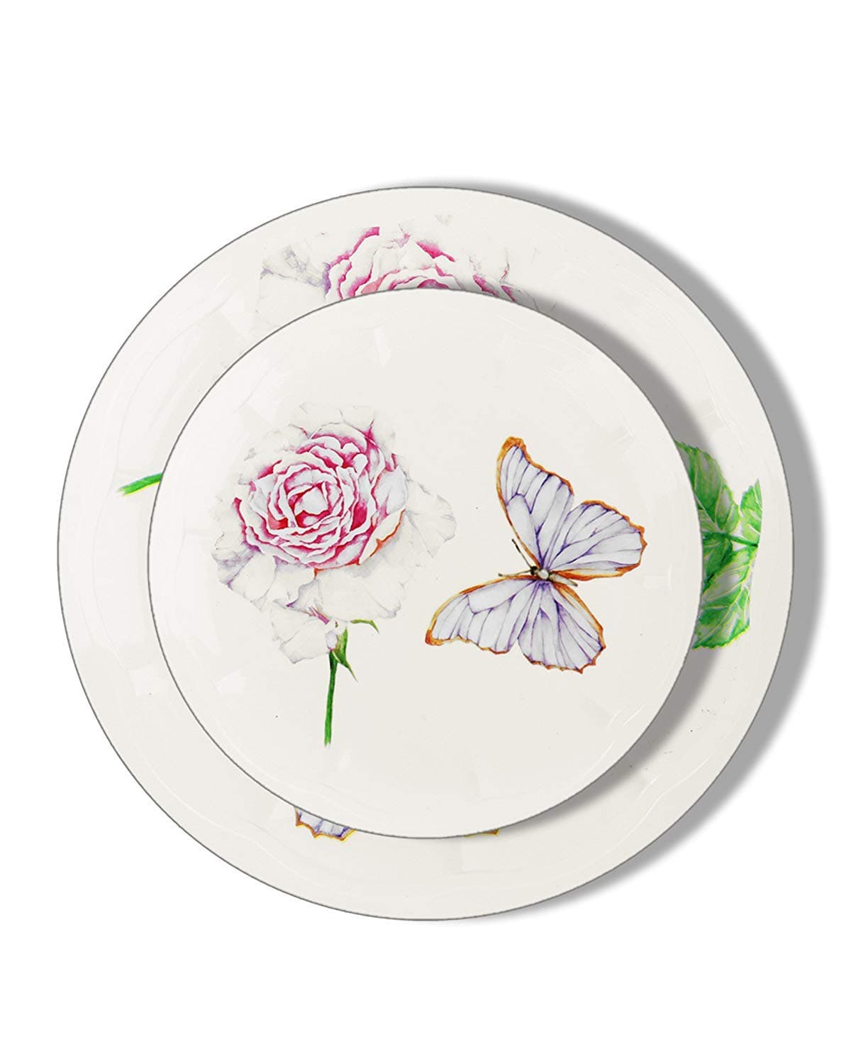 Butterfly Party Plates - Elegant Disposable Plastic Dinnerware Plates - Real China Look - Hard and Reusable (12 Piece Pack - Ivory - 9 Inch Round)