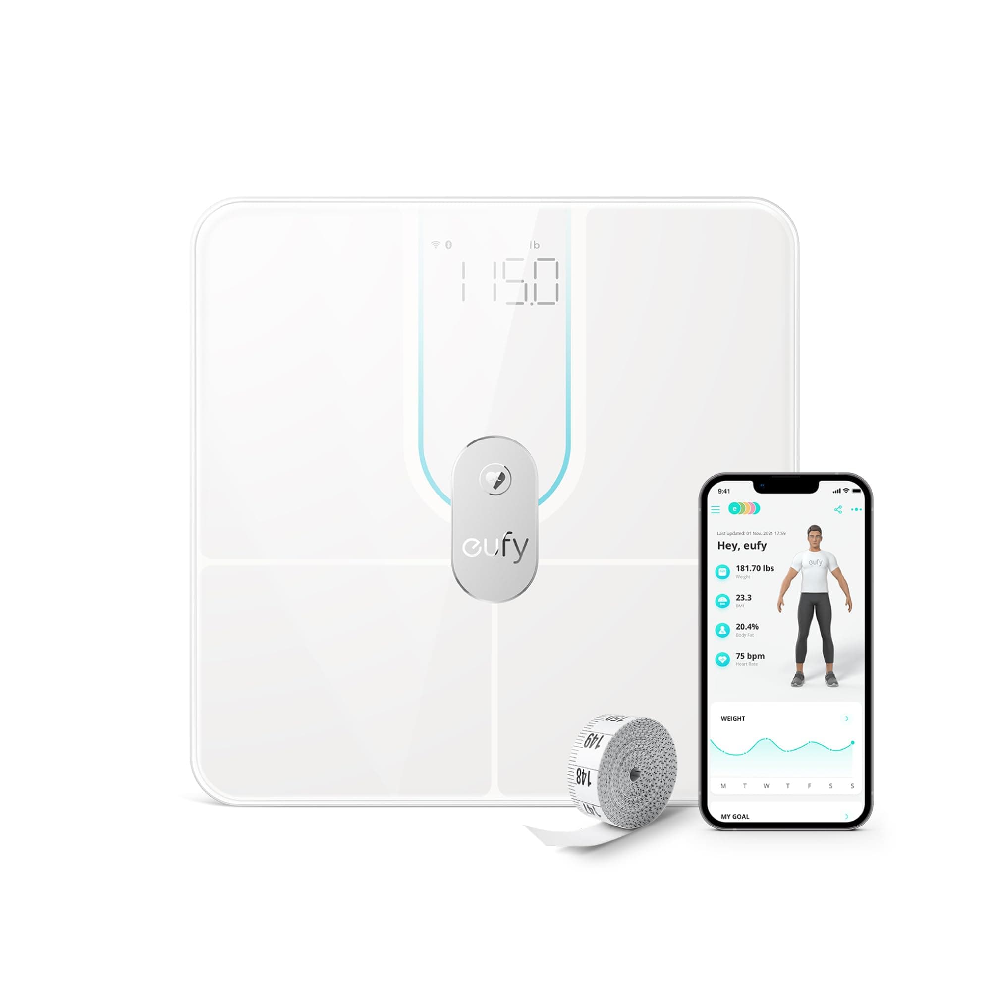 eufy Smart Scale P2 Pro, Weight Scale with Wi-Fi, Bluetooth Weighing Scale, 16 Measurements Including Weight, Heart Rate, Body Fat, BMI, Muscle & Bone Mass, 3D Virtual Body Mode, 50 g/0.1 lb