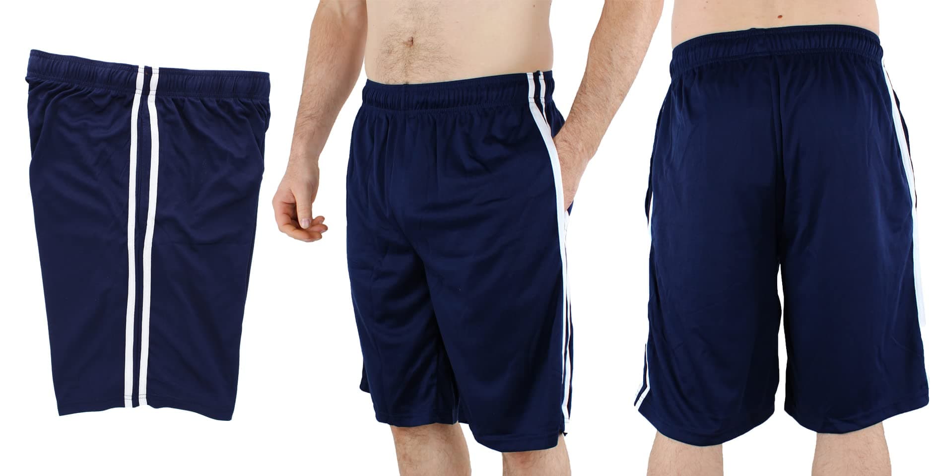 Comfy Lifestyle Menââ‚¬â„¢s Athletic Workout and Lounge Shorts, Active and Mesh Material with Drawstring, 2 Pockets, Navy/White Stripe, Large
