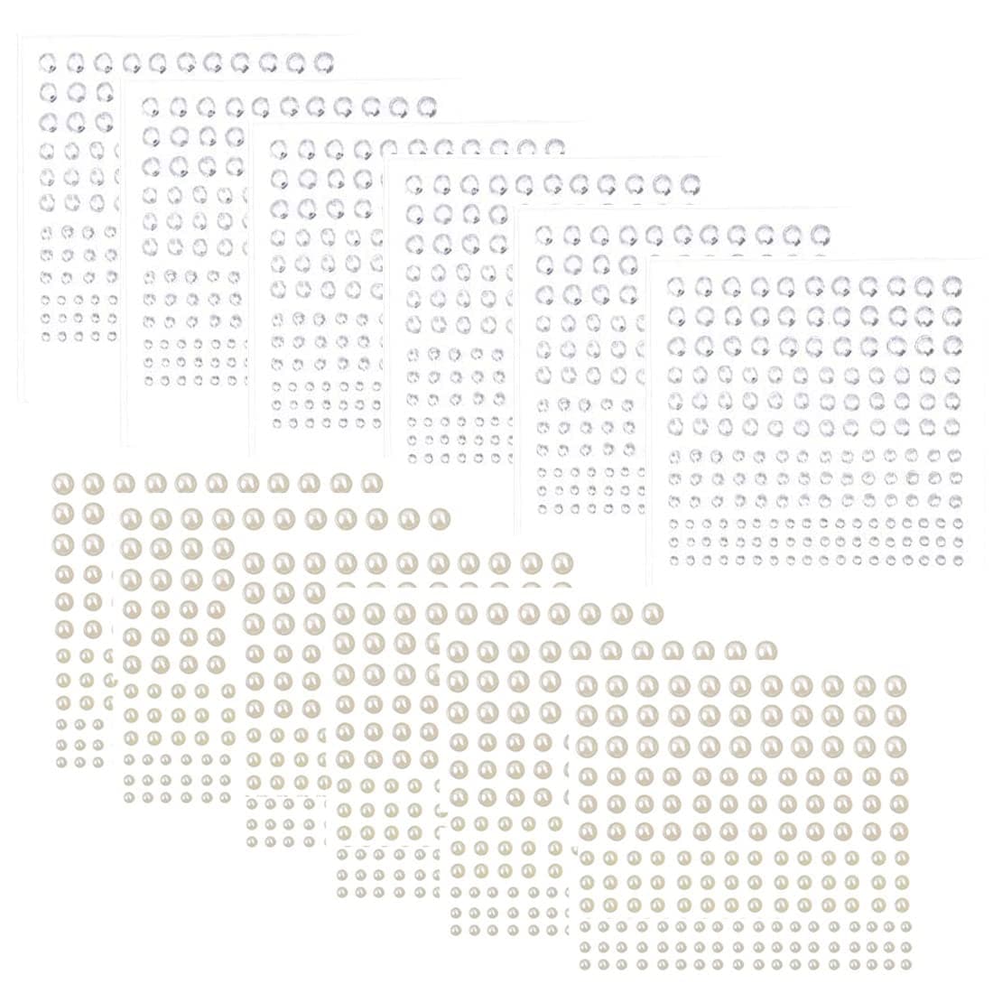 TuNan 12 Sheets (1980pcs) Clear Rhinestones & Pearl Stickers Self Adhesive, Crystal Stickers Diamond Stickers Bling for Face Beauty Makeup Nail Art Cell Phone DIY Crafts