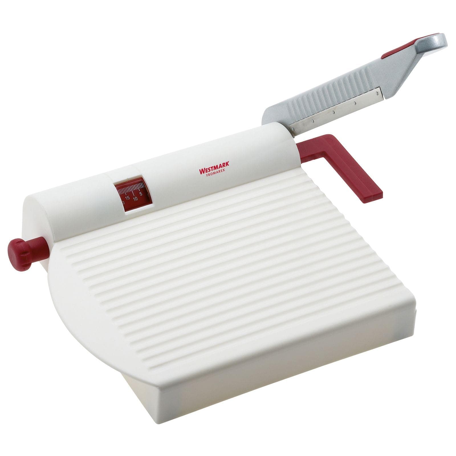 Westmark Germany Multipurpose Stainless Steel Cheese and Food Slicer with Board and Adjustable Thickness Dial (White)