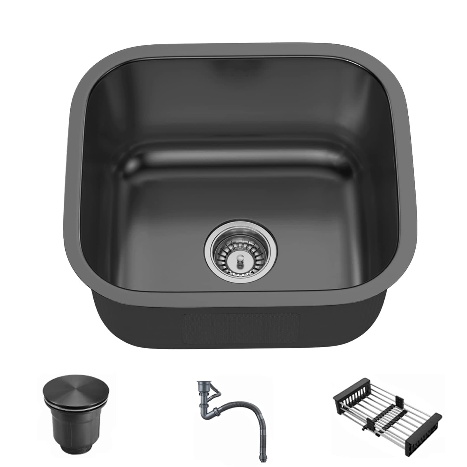 Stainless Steel Bar Sink,14inch Single Bowl Kitchen Sink, Drop-in kitchen sink with Accessories（black）