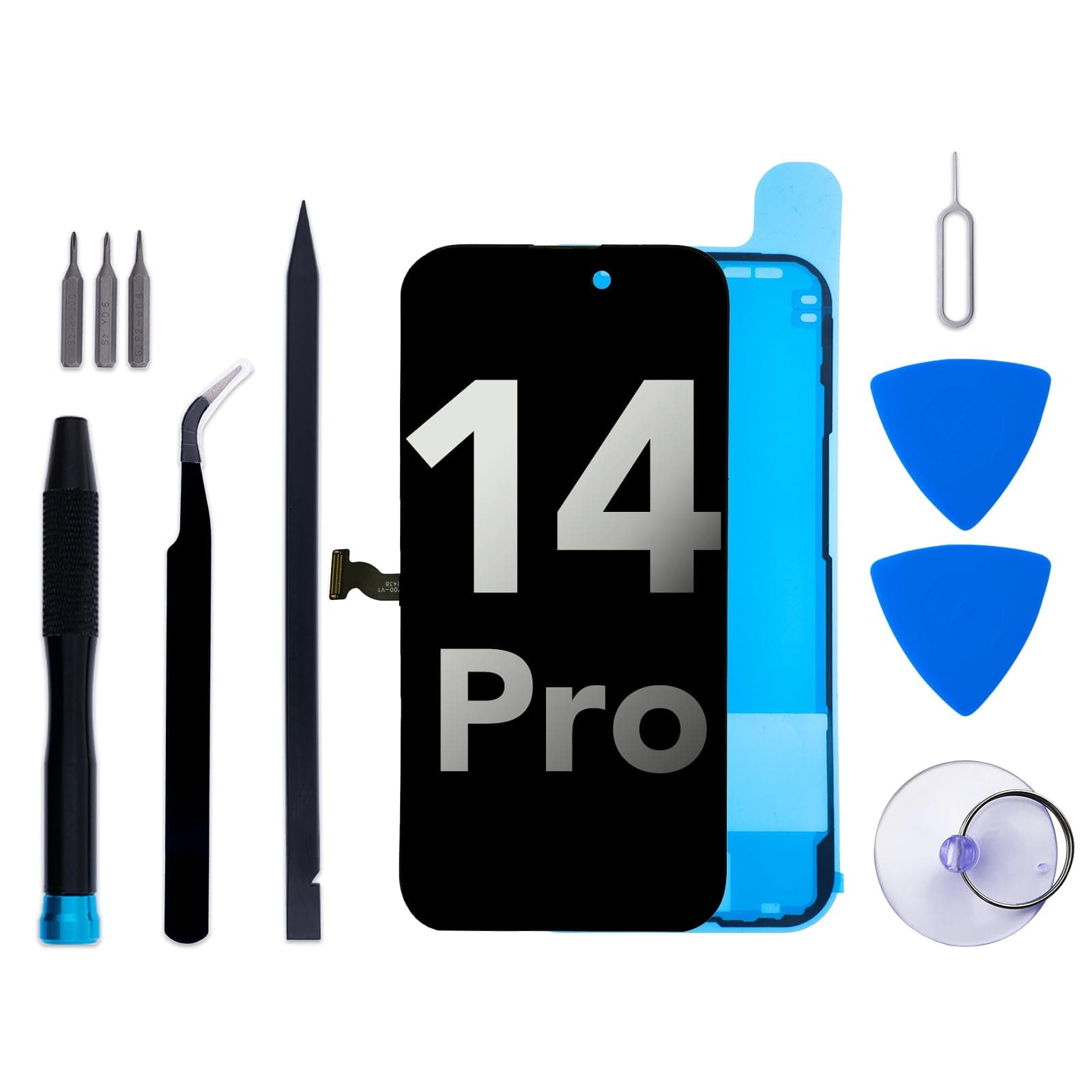 for iPhone 14 Pro Screen Replacement kit 6.1" LCD Display 3D Touch Digitizer Assembly with Frame Adhesive and Repair Tools Compatible with A2650/A2889/A2890/A2891/A2892