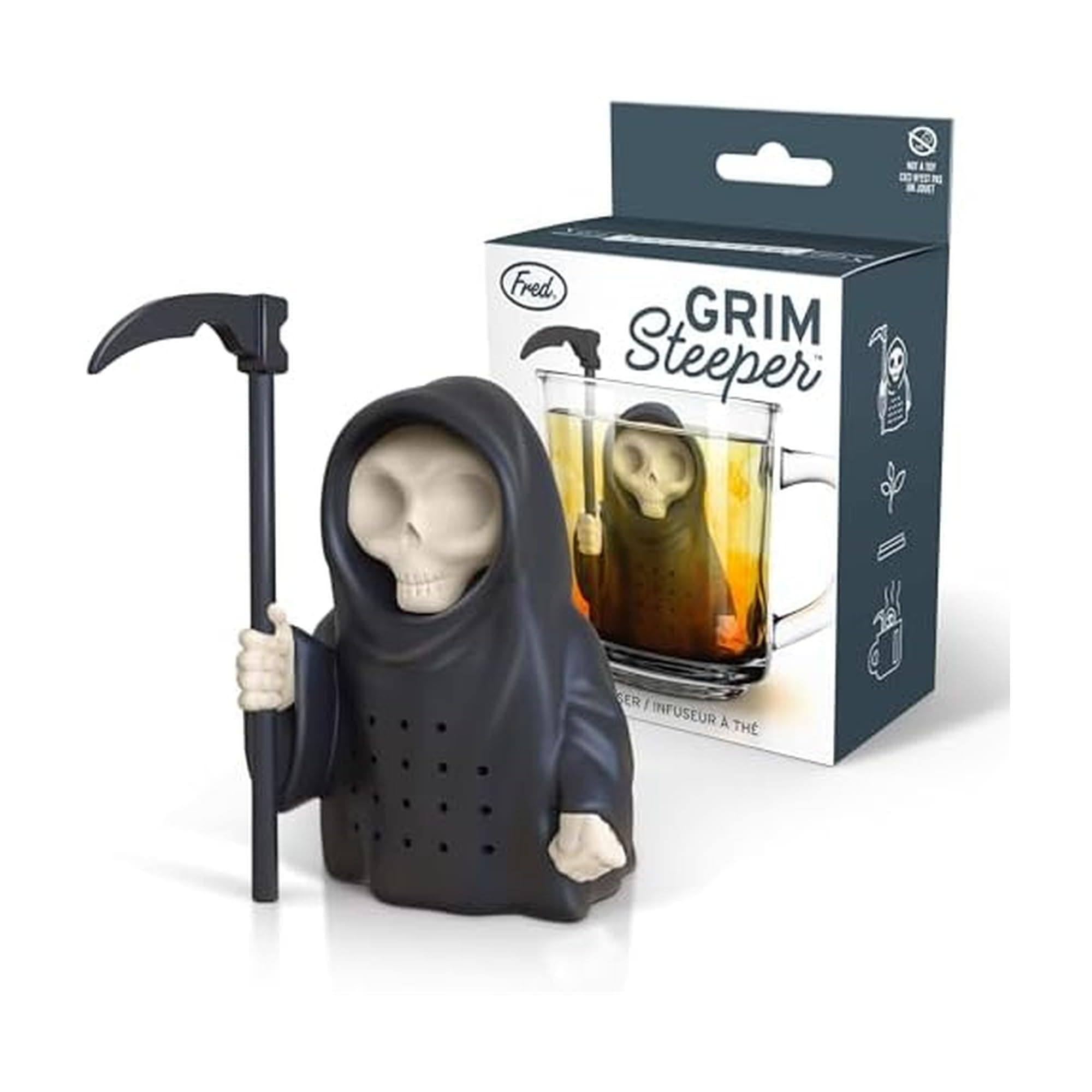 Genuine Fred, GRIM STEEPER, Grim Reaper Reusable Silicone Tea Infuser, Black, Fun Gift for Tea Lovers, Clever Kitchen Gadget