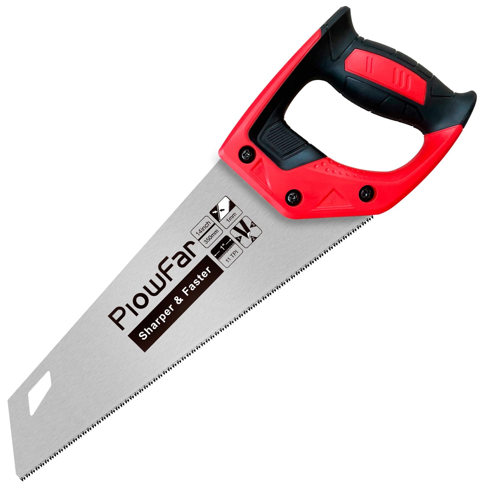 14 inch Hand Saw 11TPI Pro Fine Cut for Wood, Plastic Pipes, Drywall, Trees Trimming & Pruning, Sharp for Woodworking, Red