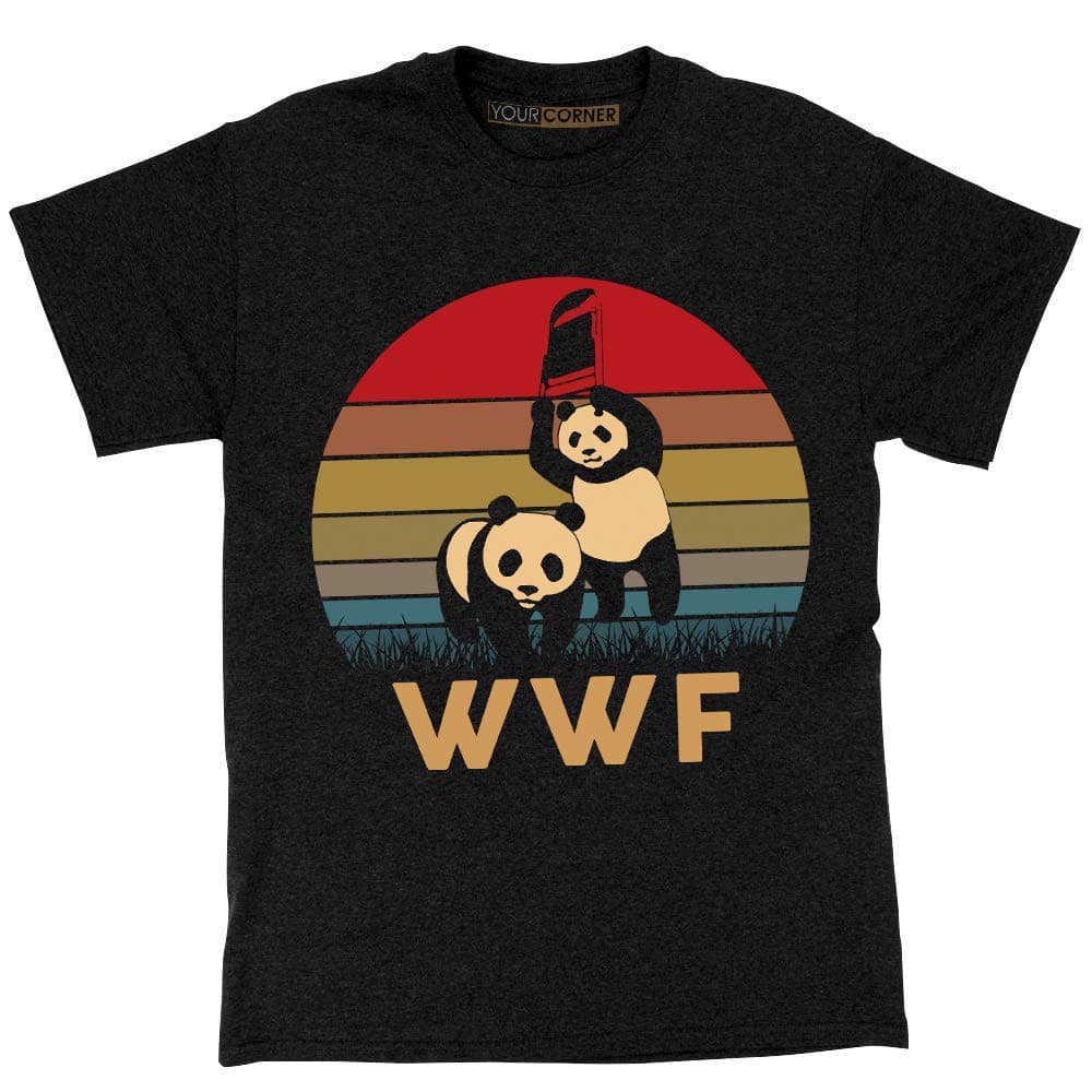 WWF Panda Vintage Retro T-Shirt WWE Wrestling Black