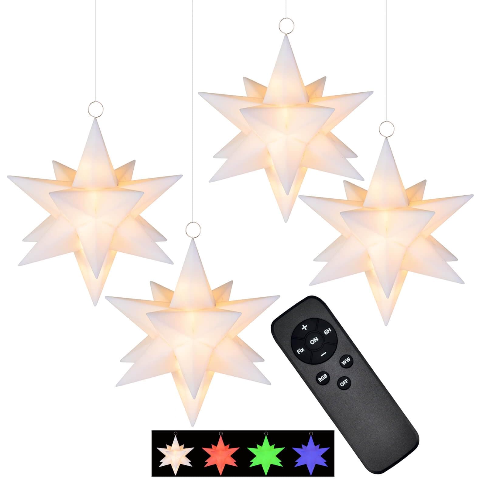 Leejec Moravian Star Light, 5" Floating Stars, Christmas Decorations, Indoor Hanging Ornament, RGB and Warm White LED Light, Battery Operated with Timer, Christmas Tree, Ceiling, Window Décor, 4-Pack