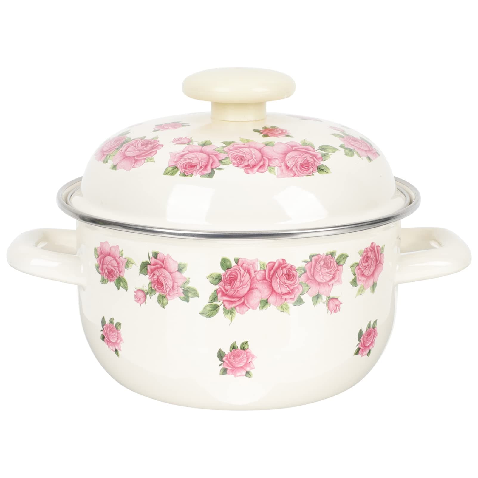 Pots Woman Cookware Flower Enamel Stock Pot with Lid Cooking Non Stick Soup Casserole Pasta Sauce with Handle for Kitchen 16cm Woman Cookware