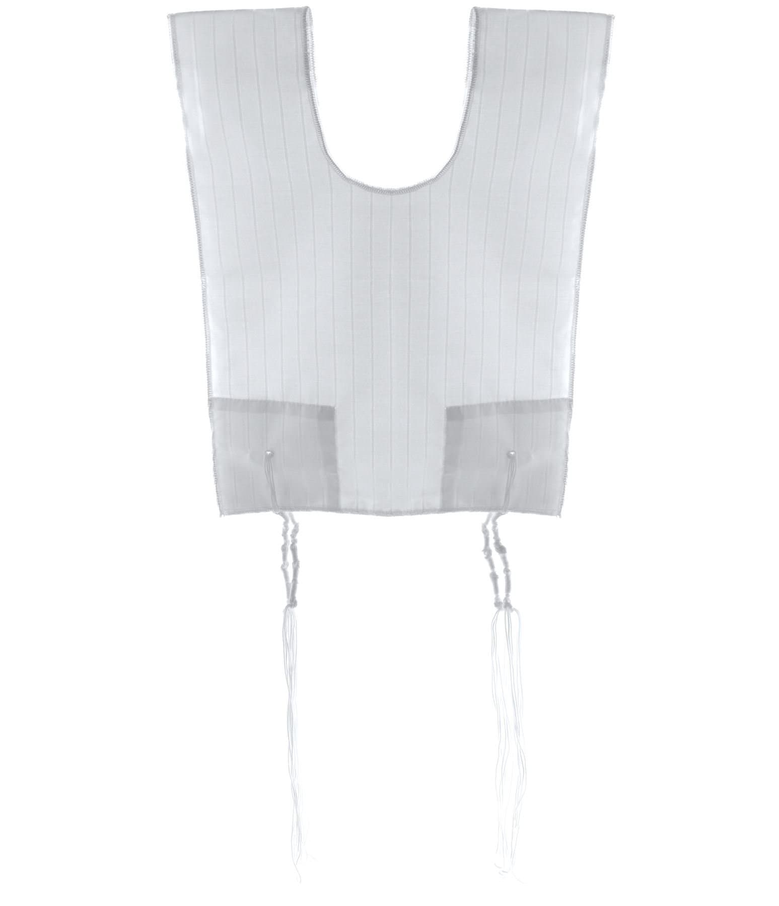 White Polycotton Talit Katan with Wool Tzitzit, 70 x 140 centimetres