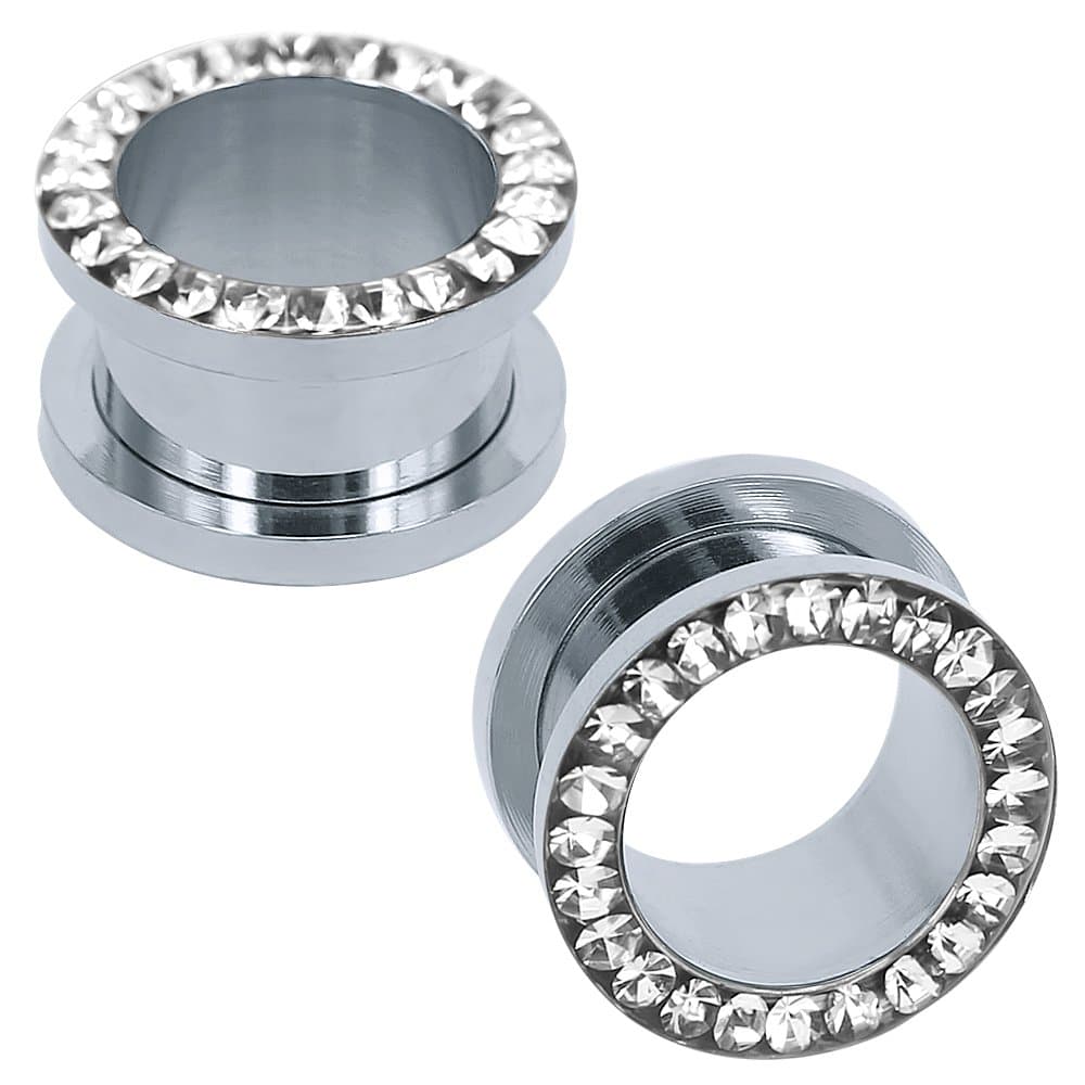 ZS 316L Stainless Steel Rhinestone Crystal Ear Tunnel Plugs Ear Gauges Expanders Body Piercing