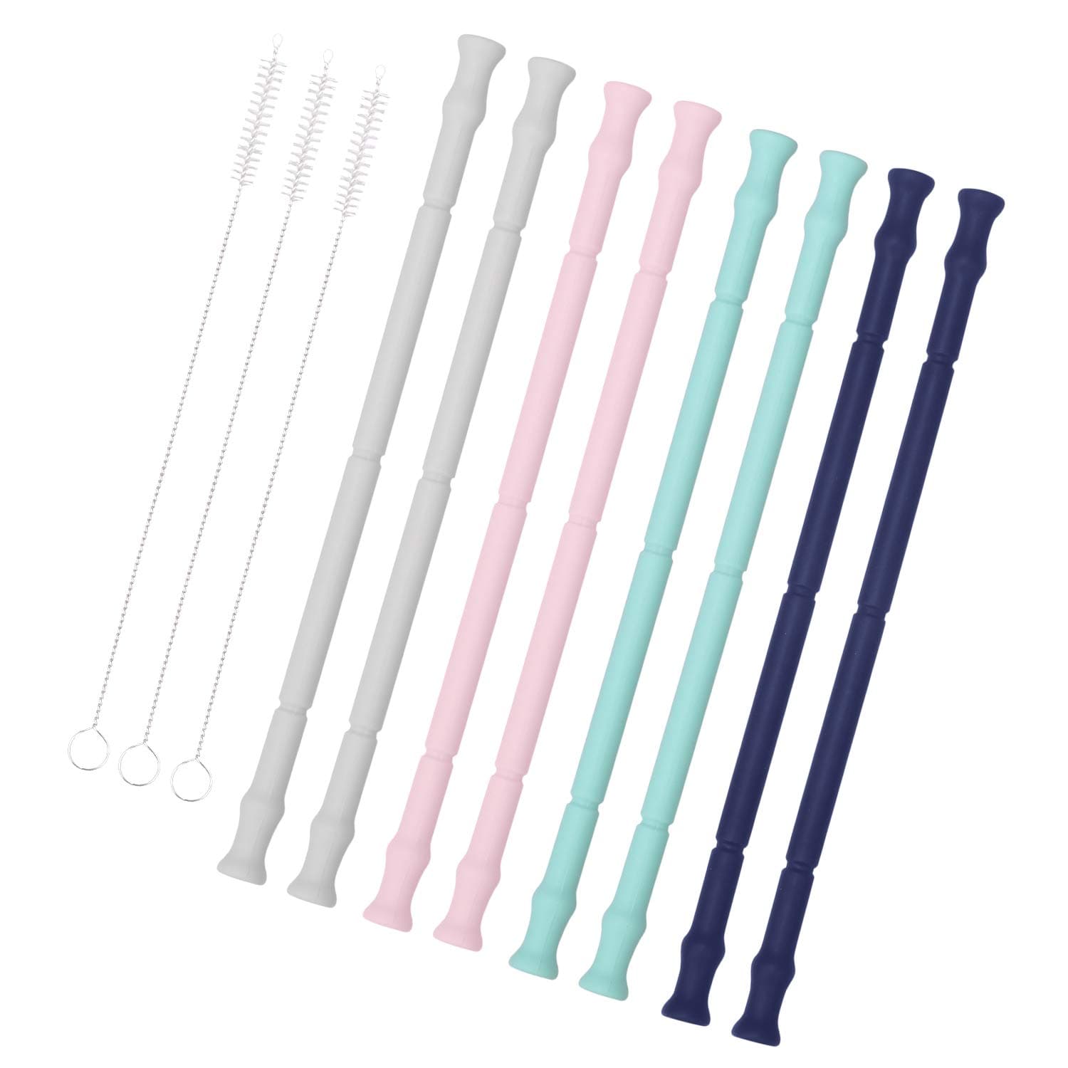 Silicone Drinking Straw 8Pcs Reusable Collapsible Straws No BPA Chewy Eco Friendly for Safely Drinking Hot Cold Drinks with 3 Brushes 1 Storage Pouch Flexible Straws for Extra Tall Cup and Giant Mug