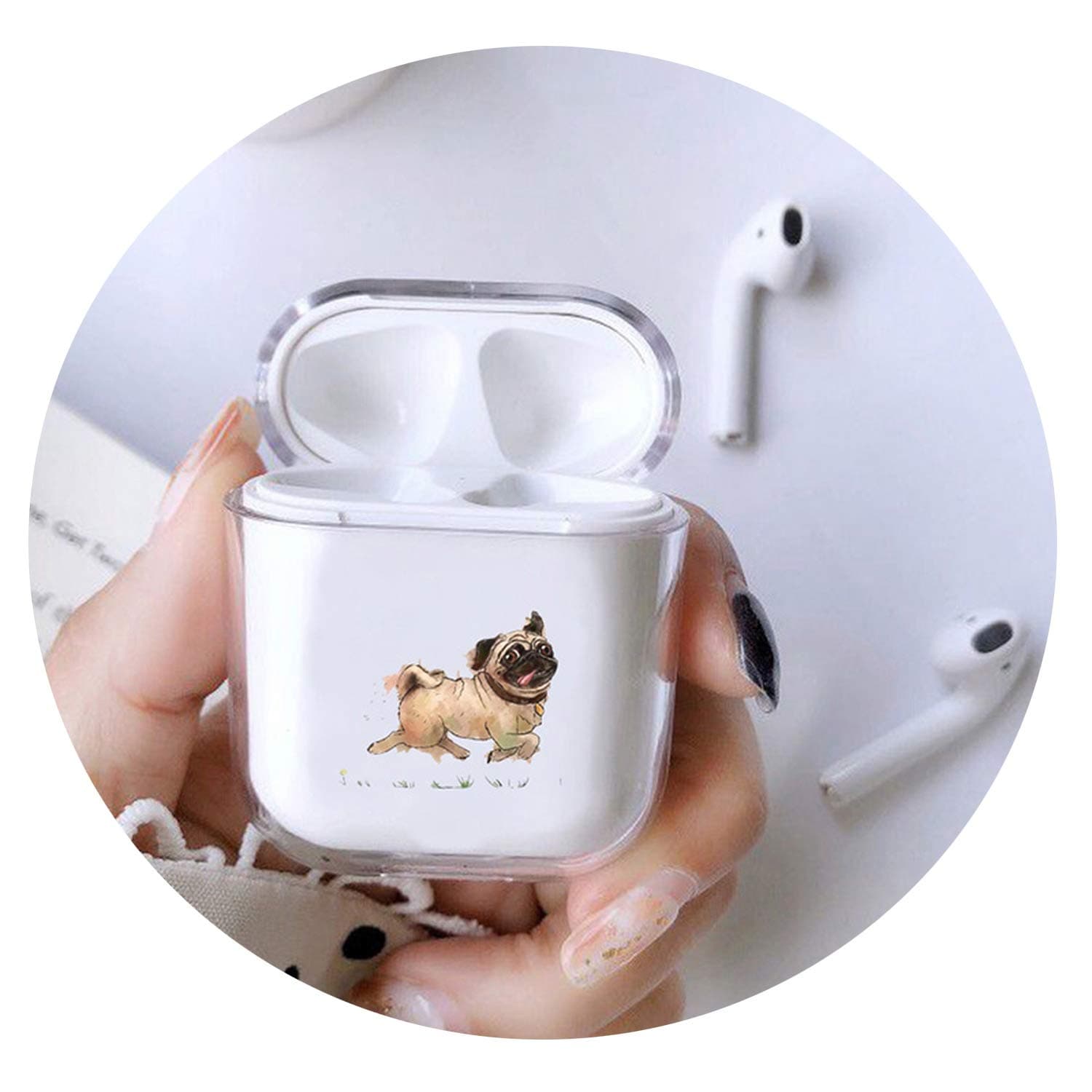 Cute Case For airpods case Cartoon Dog Teddy Pug Wireless Bluetooth Earphone Clear Case For Airpods Hard Protective Case,I200536