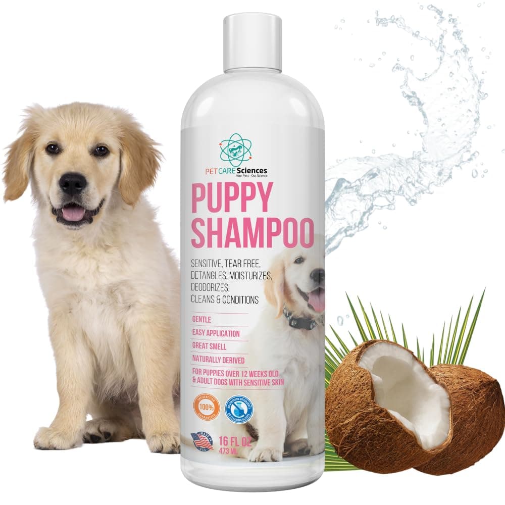 16 fl oz Tearless Puppy Shampoo and Conditioner - Anti Itch Dog Shampoo Sensitive Skin - Coconut Oil Oatmeal Pet Shampoo for Puppies, Made in the USA