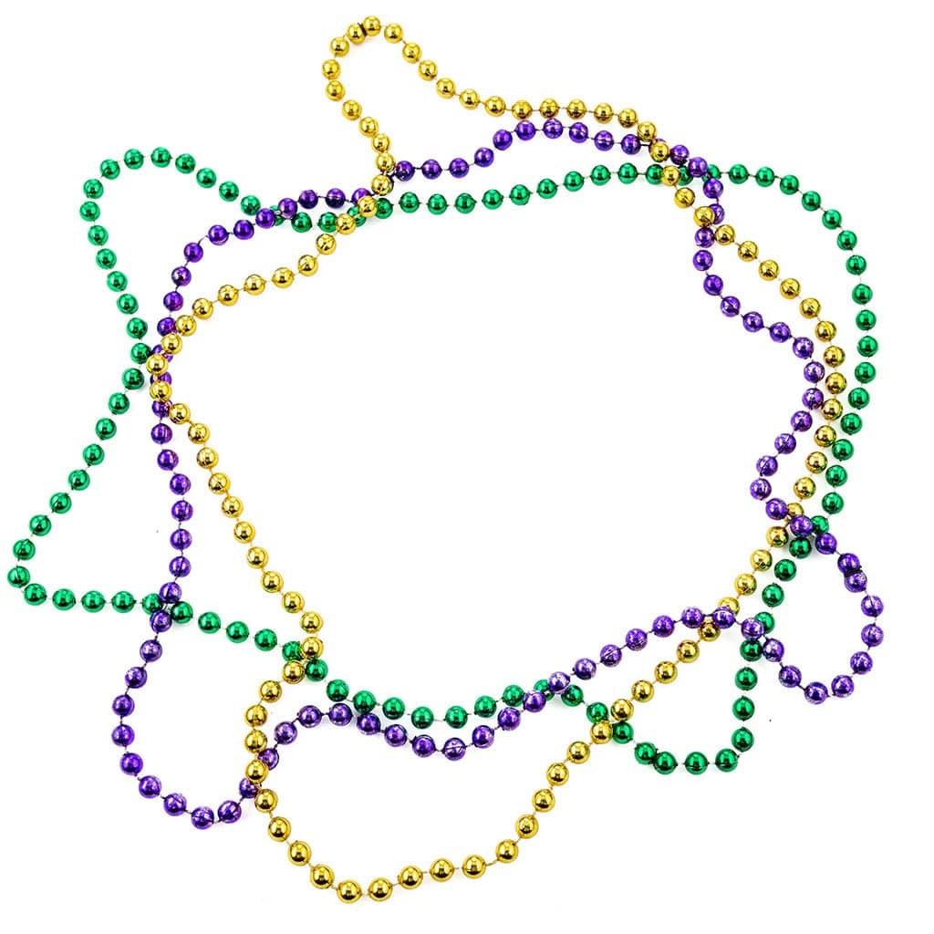 VCOOOL Mardi Gras Assorted Beaded Necklace 3 Pack of Metallic Round Multi Colors Costume Necklace Accessory 33 Inch 7 mm