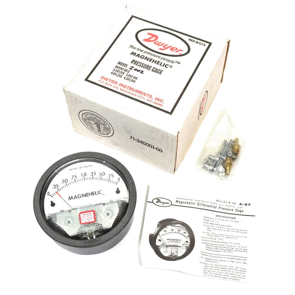 2002 Magnehelic Differential Pressure Gauge, Type, 0 to 2" WC